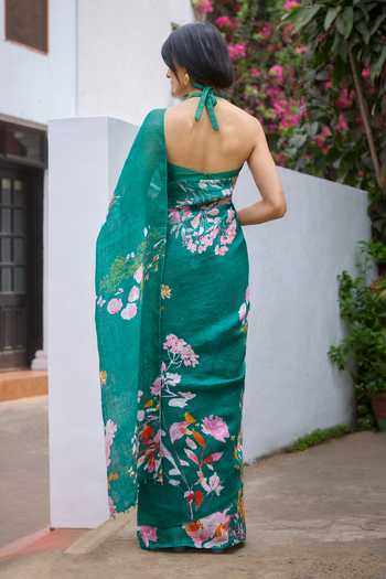 Dressfolk Botanical Saree With Unstitched Blouse Piece 