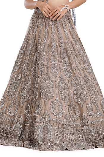 Buy_Mehar_Silver Net Sweetheart Neck Hand Embroidered Blouse And Lehenga Set 