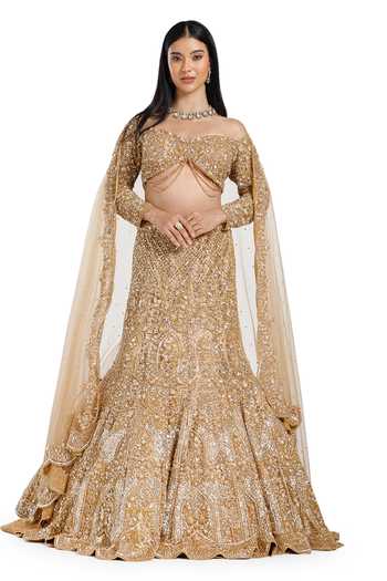 Mehar Hand Embroidered Fish Cut Lehenga Set 