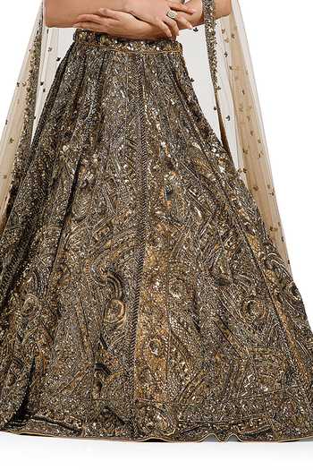Buy_Mehar_Gold Net Sweetheart Neck Zardozi Work Lehenga Set _Online_at_Aza_Fashions