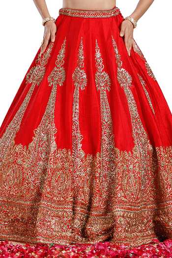 Shop_Mehar_Red Silk Scoop Neck Hand Embroidered Bridal Lehenga Set 