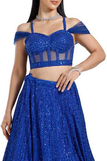 Shop_Mehar_Blue Net Sweetheart Neck Tonal Hand Embroidered Lehenga Set 