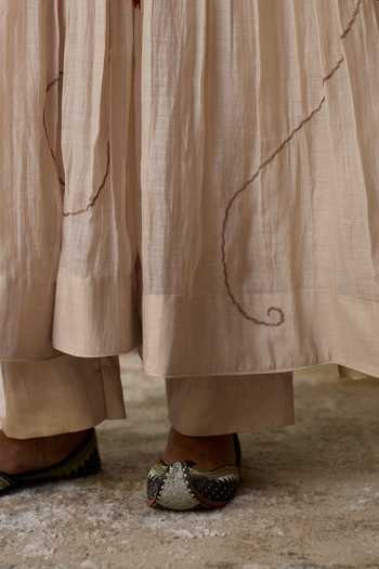 Buy_Rhua_Beige Handloom Cotton V-neck Sira Angarkha And Pant Set 