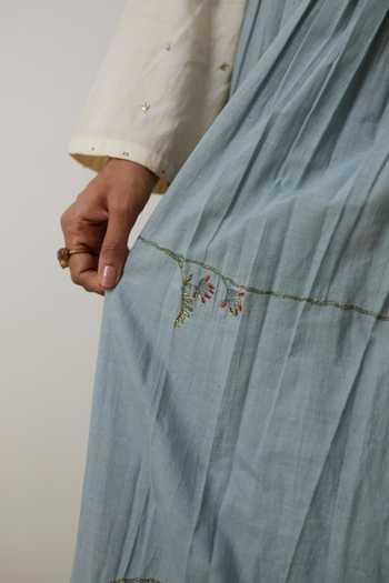 Buy_Rhua_Blue Handloom Cotton V-neck Tavi Angarkha And Anarkali Set _Online_at_Aza_Fashions