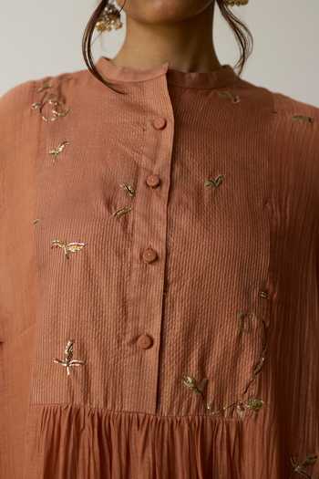 Buy_Rhua_Brown Handloom Cotton Mandarin Collar Reya Kurta And Pant Set 
