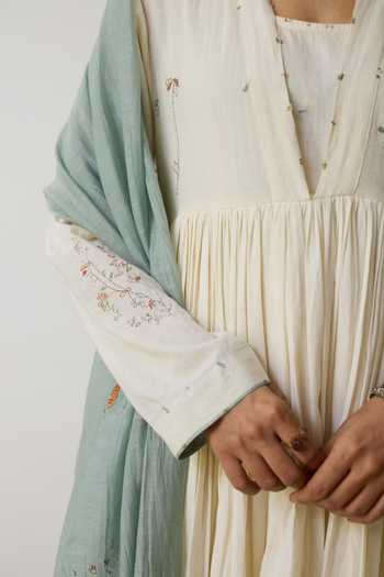 Shop_Rhua_Ivory Handloom Cotton V-neck Lina Anarkali Set _Online_at_Aza_Fashions