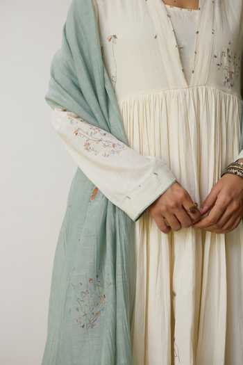 Buy_Rhua_Ivory Handloom Cotton V-neck Lina Anarkali Set 