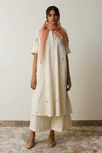 Buy_Rhua_Off White Handloom Cotton Mandarin Collar, Yes Irin Kurta And Palazzo Set 