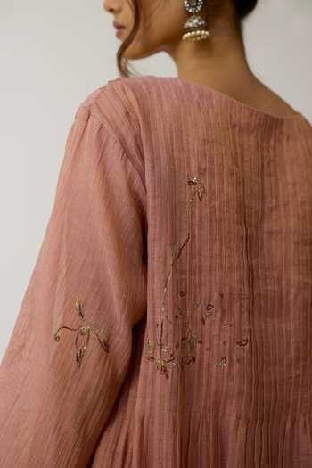 Shop_Rhua_Pink Handloom Cotton Dabka Work Boat Neck, Yes Nirvi Kurta Set _Online_at_Aza_Fashions