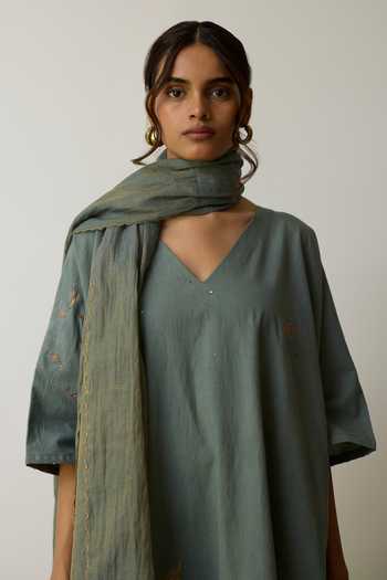 Buy_Rhua_Green Handloom Cotton V-neck Iti Kurta Set 