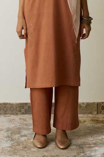 Buy_Rhua_Brown Handloom Cotton V-neck, Yes Keya Kurta And Pant Set 