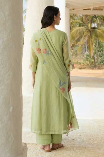 Vaayu Lime Applique Embroidered Kurta Set 
