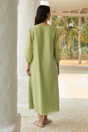 Vaayu Lime Pintuck Applique Work Dress 