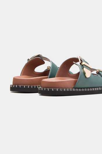 Shop Oroh Green Modica Double Buckle Flats Online at Aza Fashions Shop_Oroh_Green Modica Double Buckle Flats _Online_at_Aza_Fashions