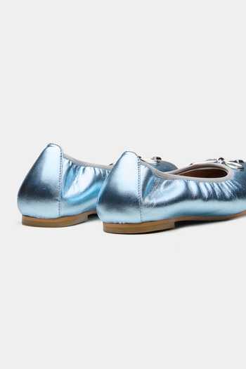 Shop_Oroh_Blue Harrogate Metal Bow Trim Ballerinas _Online_at_Aza_Fashions