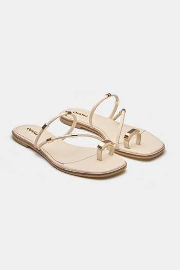 Shop Oroh Beige Stella Toe Ring Flats at Aza Fashions Shop_Oroh_Beige Stella Toe Ring Flats _at_Aza_Fashions