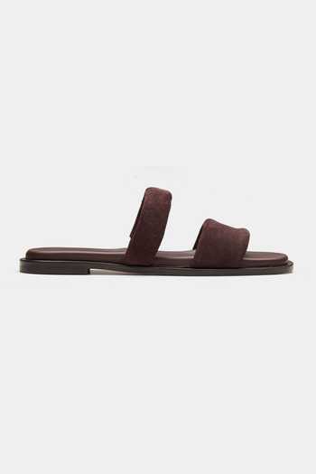 Oroh_Brown Cosmos Dual Folded Strap Flat Slides _Online_at_Aza_Fashions