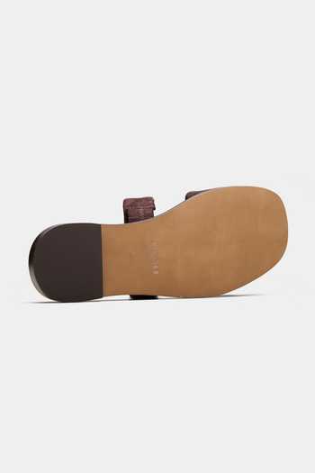 Buy_Oroh_Brown Cosmos Dual Folded Strap Flat Slides _Online_at_Aza_Fashions