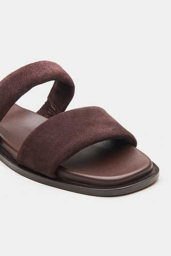 Oroh_Brown Cosmos Dual Folded Strap Flat Slides _at_Aza_Fashions