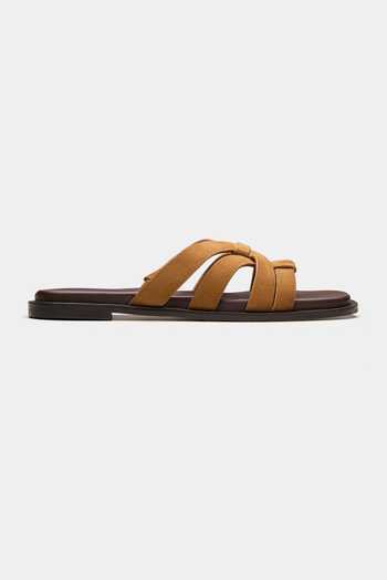 Oroh_Brown Orion Multi Strap Flat Slides _Online_at_Aza_Fashions