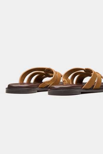 Shop_Oroh_Brown Orion Multi Strap Flat Slides _Online_at_Aza_Fashions