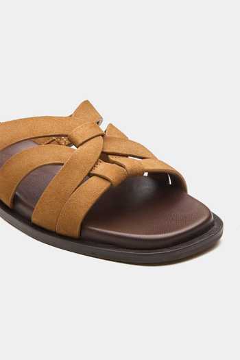 Oroh_Brown Orion Multi Strap Flat Slides _at_Aza_Fashions