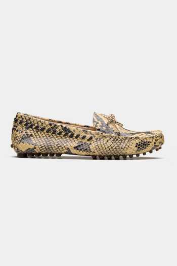 Oroh_Multi Color Vela Bow Top Snake Print Suede Loafers _Online_at_Aza_Fashions