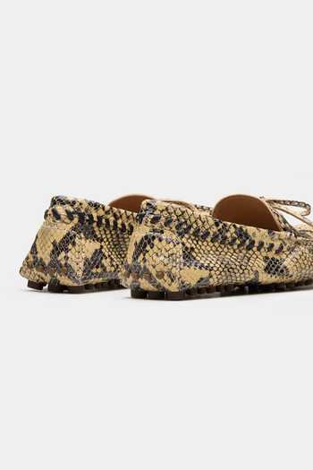 Shop_Oroh_Multi Color Vela Bow Top Snake Print Suede Loafers _Online_at_Aza_Fashions