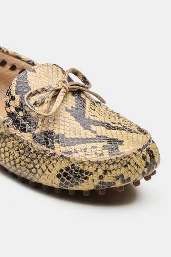 Oroh_Multi Color Vela Bow Top Snake Print Suede Loafers _at_Aza_Fashions