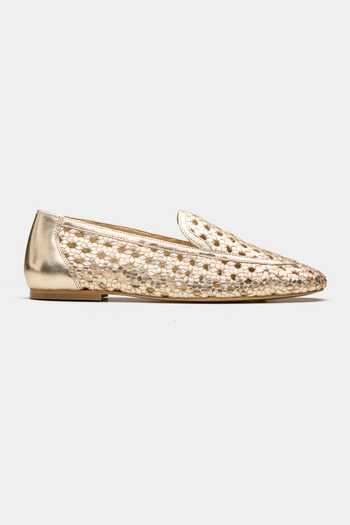 Buy_Oroh_Gold Seren Hand Woven Flat Loafers _Online_at_Aza_Fashions
