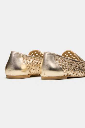 Shop_Oroh_Gold Seren Hand Woven Flat Loafers _Online_at_Aza_Fashions