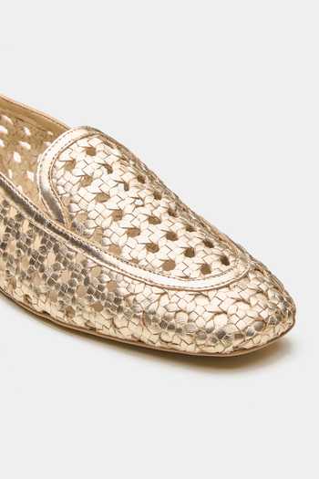 Oroh_Gold Seren Hand Woven Flat Loafers _at_Aza_Fashions