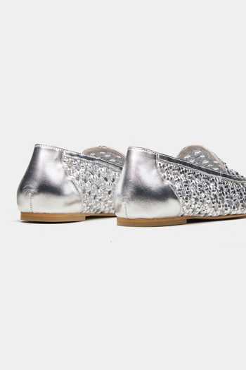Shop Oroh Silver Seren Hand Woven Flat Ballerinas Online at Aza Fashions Shop_Oroh_Silver Seren Hand Woven Flat Ballerinas _Online_at_Aza_Fashions