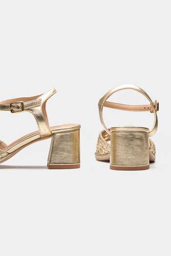 Shop Oroh Gold Celeste Basket Weave Strap Block Heels Online at Aza Fashions Shop_Oroh_Gold Celeste Basket Weave Strap Block Heels _Online_at_Aza_Fashions