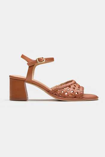 Buy_Oroh_Brown Celeste Basket Weave Strap Block Heels _Online_at_Aza_Fashions