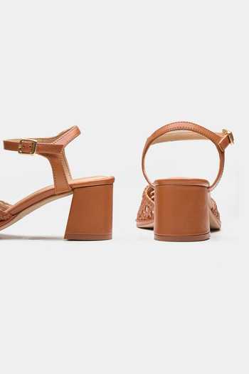 Shop_Oroh_Brown Celeste Basket Weave Strap Block Heels _Online_at_Aza_Fashions