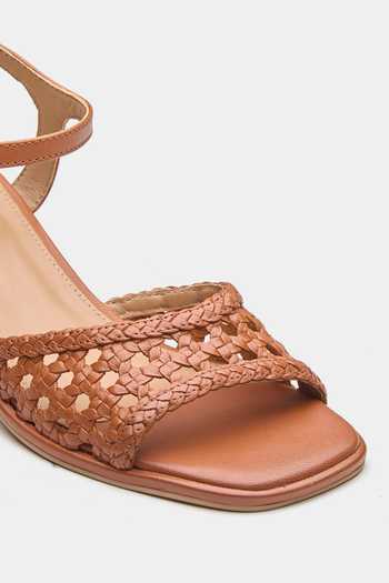 Oroh_Brown Celeste Basket Weave Strap Block Heels _at_Aza_Fashions