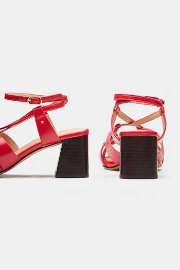 Shop Oroh Red Calypso Strappy Block Heels Online at Aza Fashions Shop_Oroh_Red Calypso Strappy Block Heels _Online_at_Aza_Fashions