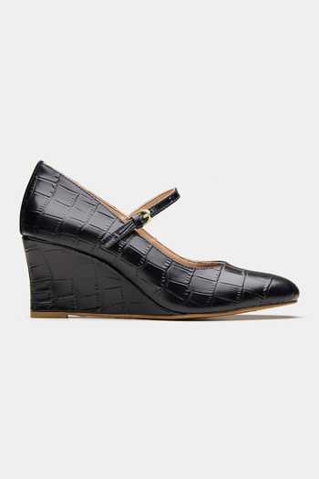 Buy_Oroh_Black Ariel Croco Embossed Leather Wedges _Online_at_Aza_Fashions