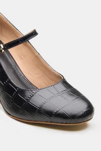 Oroh_Black Ariel Croco Embossed Leather Wedges _at_Aza_Fashions