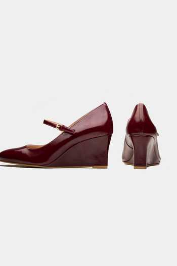 Oroh_Maroon Ariel Patent Genuine Leather Wedges _Online_at_Aza_Fashions