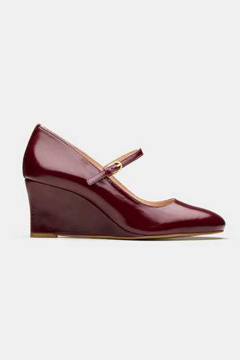 Shop_Oroh_Maroon Ariel Patent Genuine Leather Wedges _Online_at_Aza_Fashions