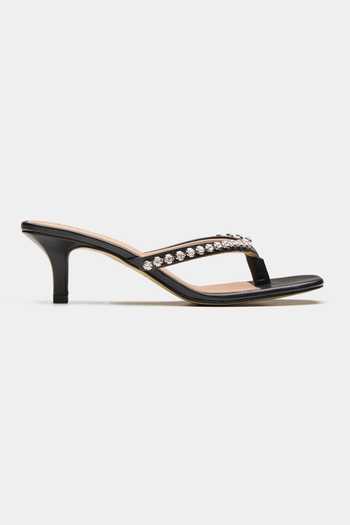 Oroh_Black Triangular Crystal Embellished Heels _Online_at_Aza_Fashions