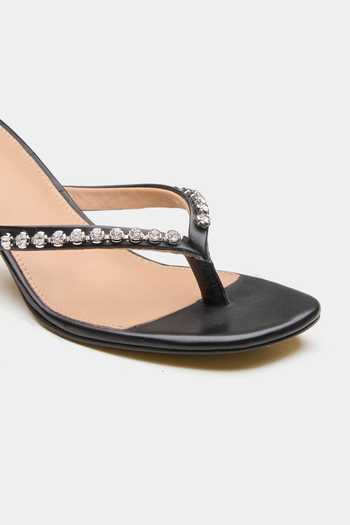Oroh_Black Triangular Crystal Embellished Heels _at_Aza_Fashions