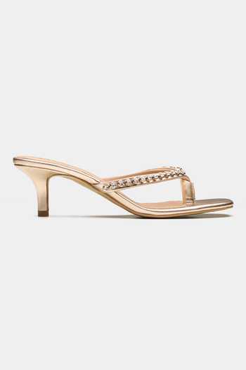 Oroh_Gold Triangular Crystal Embellished Heels _Online_at_Aza_Fashions
