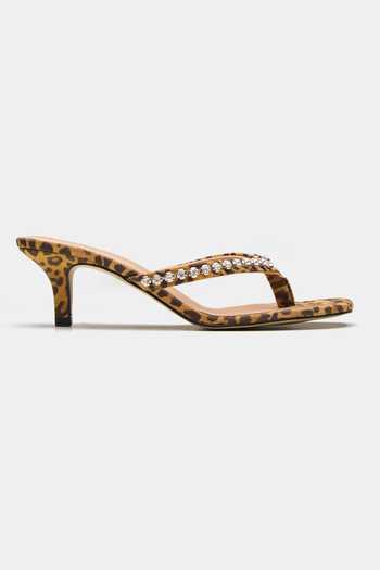 Oroh_Brown Triangular Crystal Embellished Heels _Online_at_Aza_Fashions