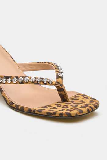 Oroh_Brown Triangular Crystal Embellished Heels _at_Aza_Fashions