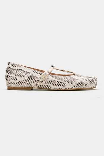 Buy_Oroh_White Alnair Square Toe Snake Print Ballerinas _Online_at_Aza_Fashions