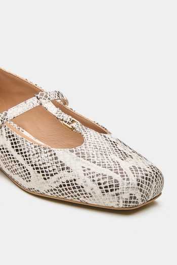 Oroh_White Alnair Square Toe Snake Print Ballerinas _at_Aza_Fashions