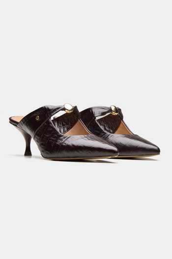 Oroh Messier Croc Embossed Mid Heel Pump Mules 